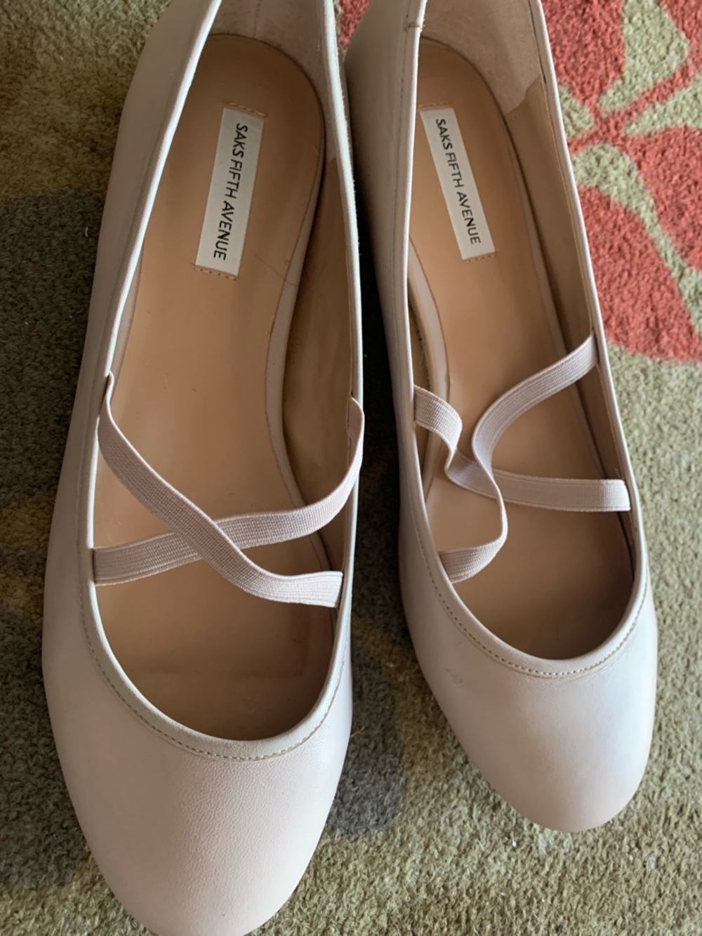 Saks Fifth Avenue Women's Blush Ballet Flats with Cross Elastic Straps